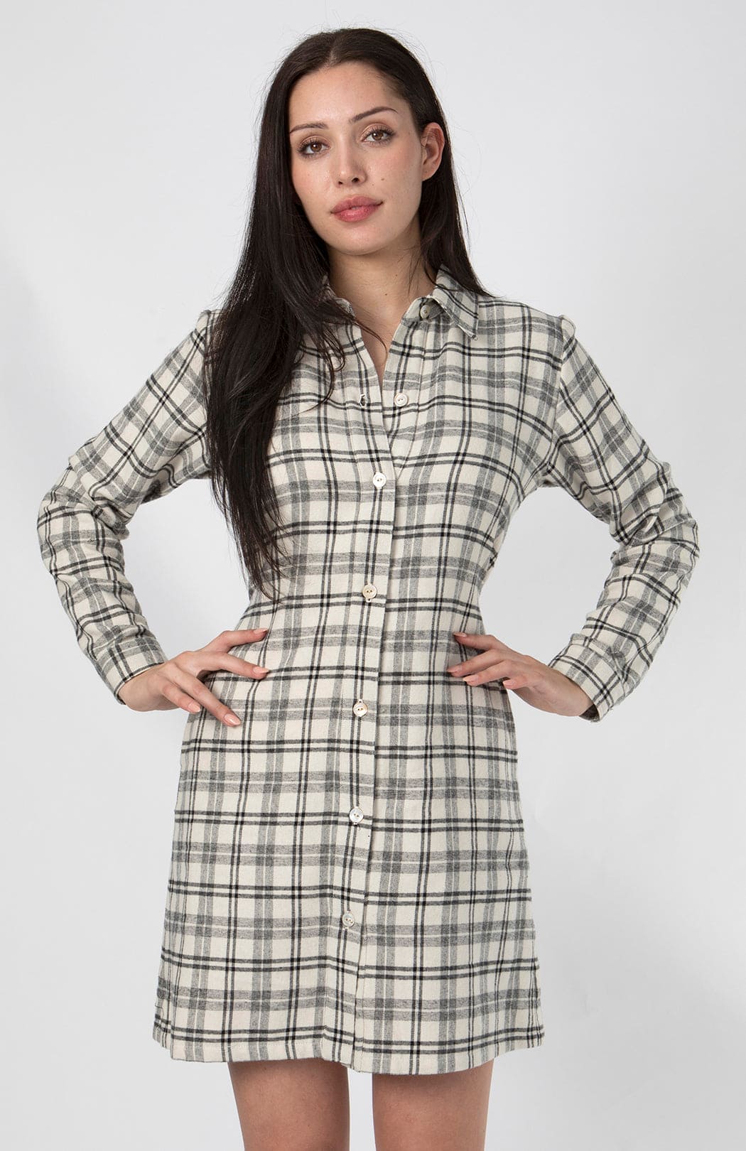 Flannel Dress Cream / Black Plaid / XS Flannel Dress Cream / Black Plaid / XS