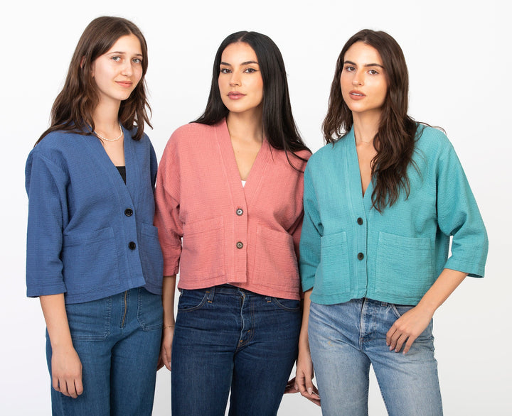 Cameo Clothing Line basket jacket in cotton waffle fabric, stylish coat with textured pattern and relaxed fit.