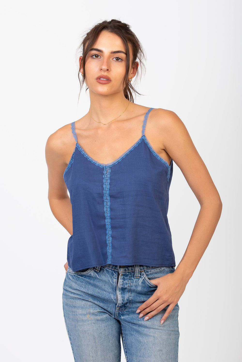 Light beige Leah Linen Tank top from Cameo Clothing Line, sleeveless shirt with a relaxed fit and natural linen fabric.
